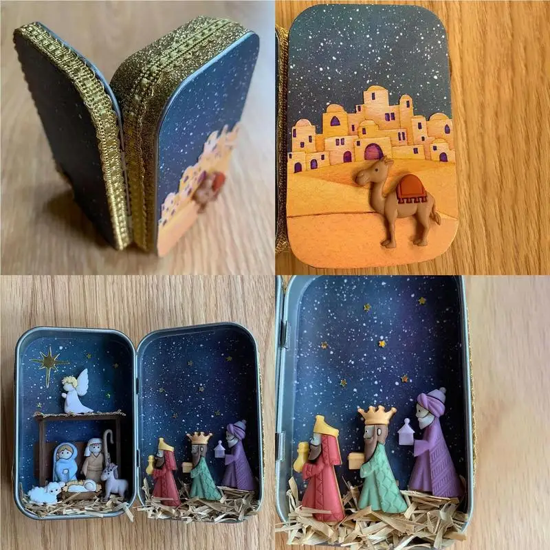 Christmas Manger Nativity Set Resin Figurines Tabletop Decoration Box Ornament Holy Family Religious Figurine