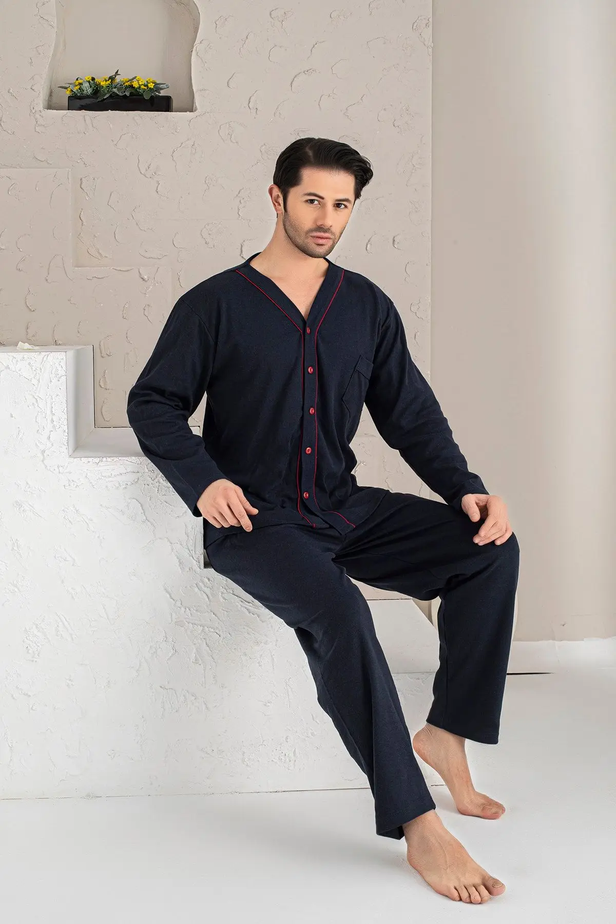 Men's Navy Blue Long Sleeve Pajama Set