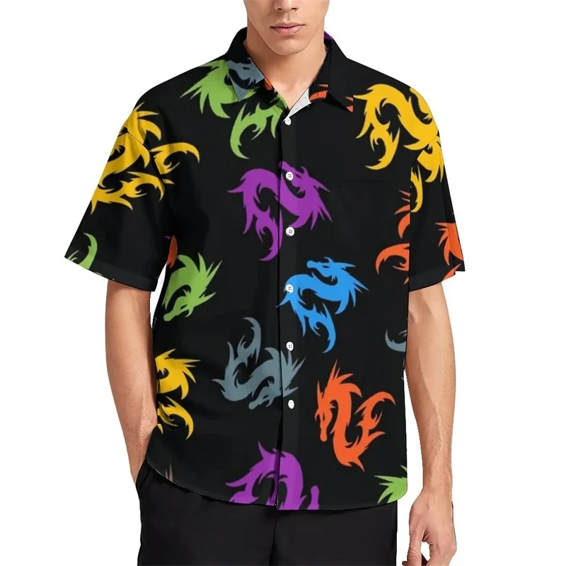 thumbnail image 1 of Camisa hawaiana con estampado de dragón en 3D para hombre, camisa elegante de manga corta de gran tamaño de verano, camisetas casuales transpirables, camisas, 1 of 5