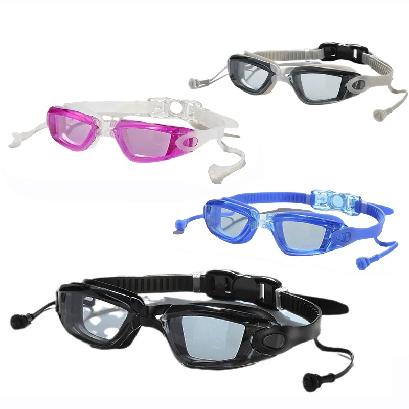 Professional Swimming Goggles with Conjoined Earplugs HD UV Shield Anti-Fog Water Sport Eyewear Glasses Silicone for Swim Pool