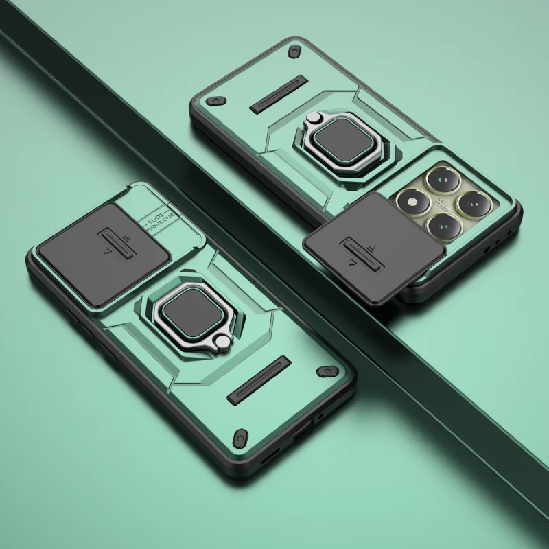 360° Rotating Metal Car Bracket Ring Phone Case with Push-Pull Lens Protection