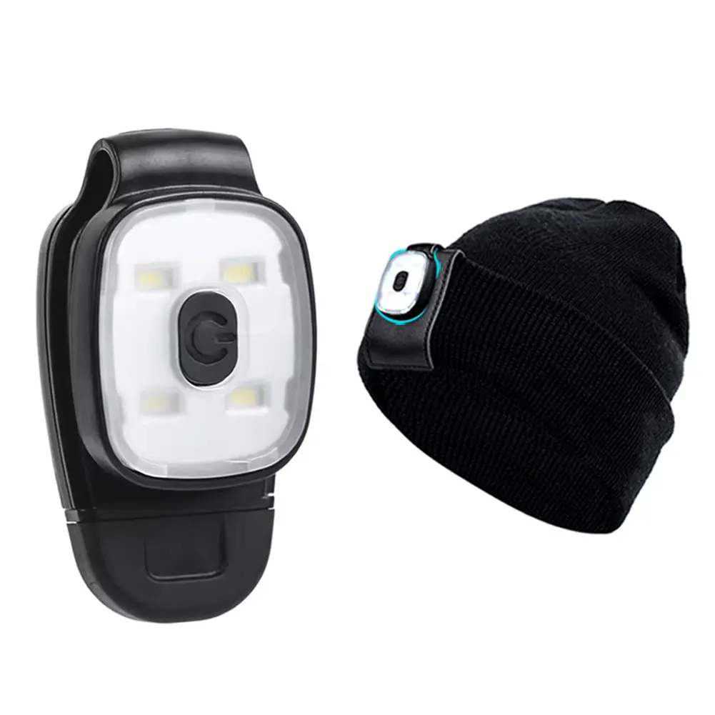 1Pc LED Clip Flashlight 4 Lighting Modes USB Rechargeable Clip on Light Safety Warning Running Lights for Night Walking Fishing