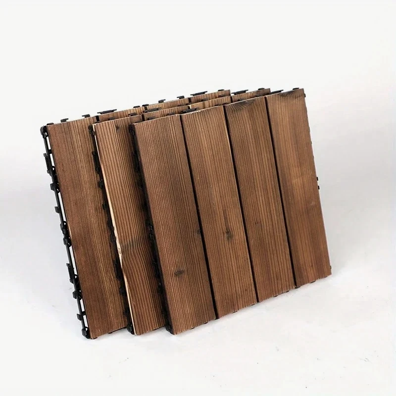 24PCS Interlocking Deck Tiles - Solid Wood Flooring with Snap on Design, Easy To Install, Suitable for Indoor and Outdoor Use