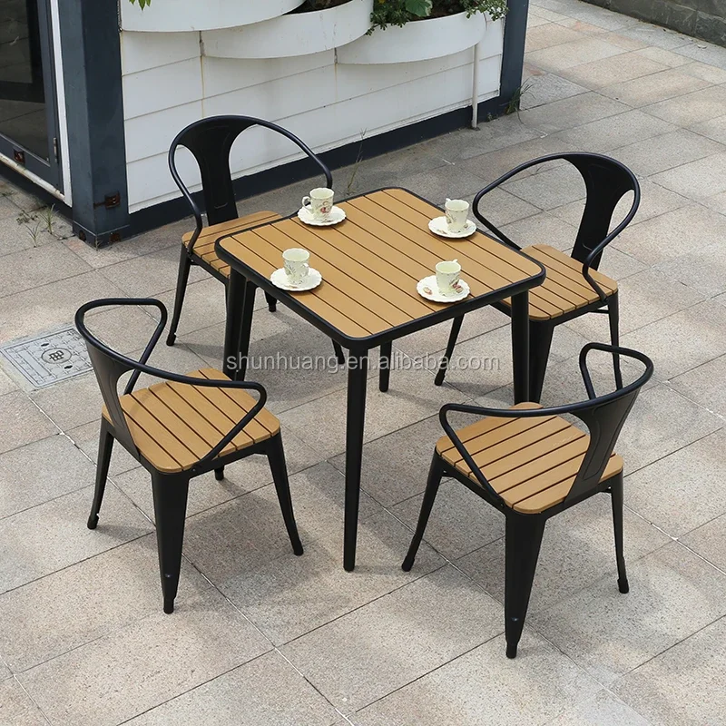 Outdoor furniture garden plastic wood dining set coffee table and chair