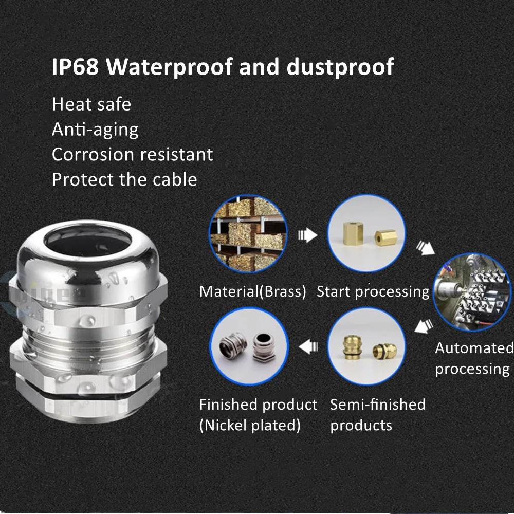 Cable Gland Electrical Connector Nickel Brass Metal IP68 Waterproof Cable Glands Connector Wire Glands For 3-44mm Cable M PG PG7 PG9-PG21 M8 M10