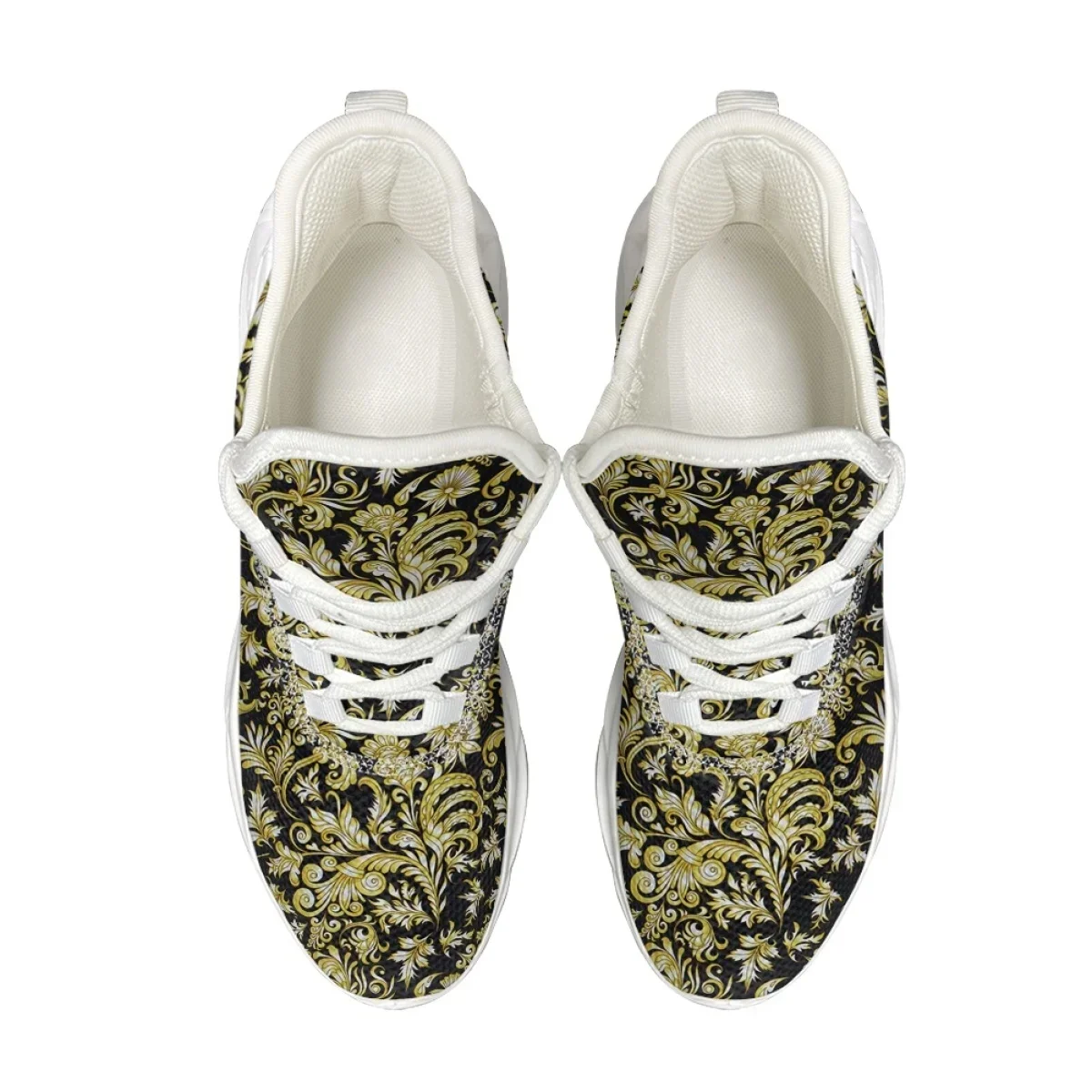 Gold Black Baroque Printed Comfortable Sneakers Shock Absorbing Anti-Slip Basketball Shoes Breathable Lace-Up Vulcanized Shoes