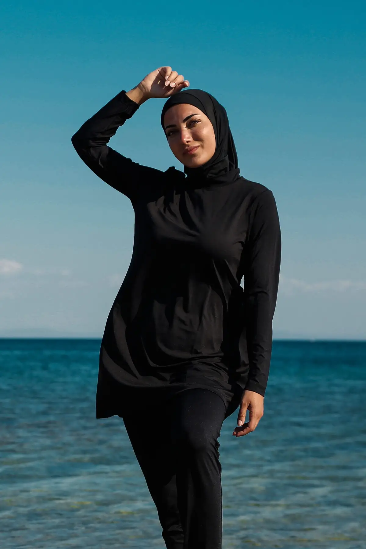 

Basic Model Lycra Full Closed Hijab Swimwear 1969 Black Beach Wear