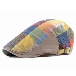 Multicolor Plaid Herringbone Beret - Lightweight Summer Newsboy Cap (Yellow Plaid)