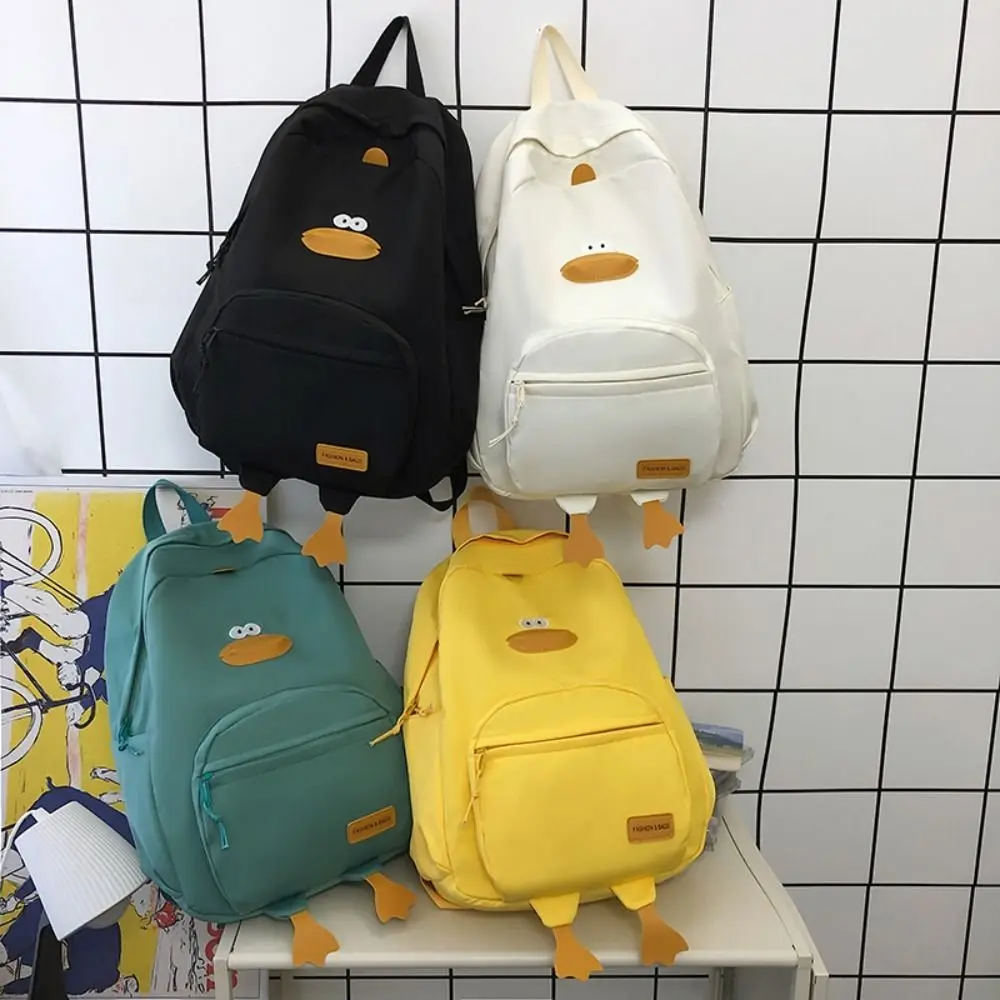 Travel Bag Nylon Cartoon Duck Backpack 3-layer Pockets Zippered Toddler Backpack Large Capacity Student School Bag Girl 4