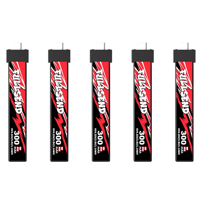 Connecteur BT2.0 de la batterie FULLSEND 1S HV 300mAh 95C, garantissant une connexion fiable pour le vol.