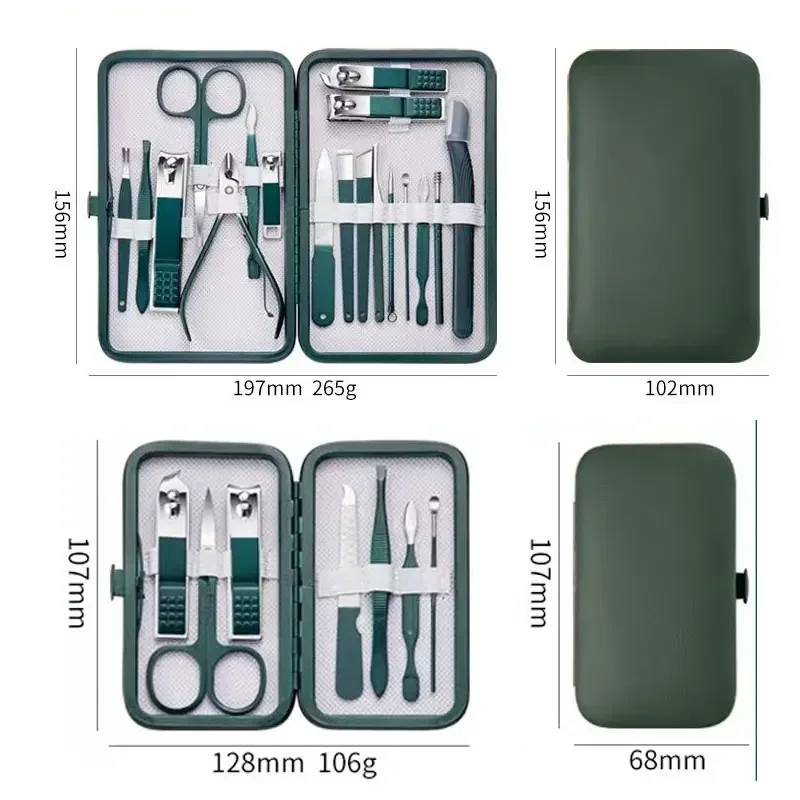 7/18PCS Stainless Steel Nail Clipper Set Grooming Tool Set With Case Manicure Art Beauty Tool Green Nails Cut Portable Household 6