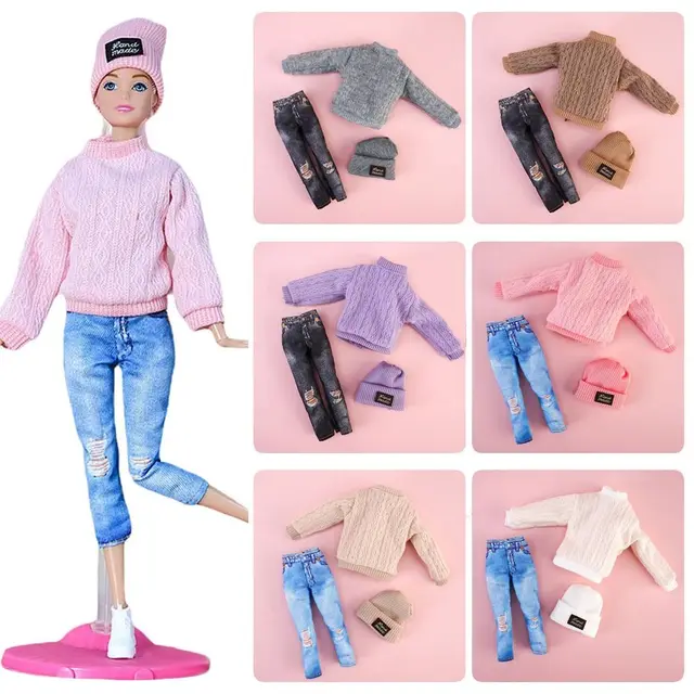 1 ensemble mode enfants cadeau jouet poupée accessoires vêtements d'hiver pulls tenue décontracté chapeaux poupées pantalons fille vêtements 1