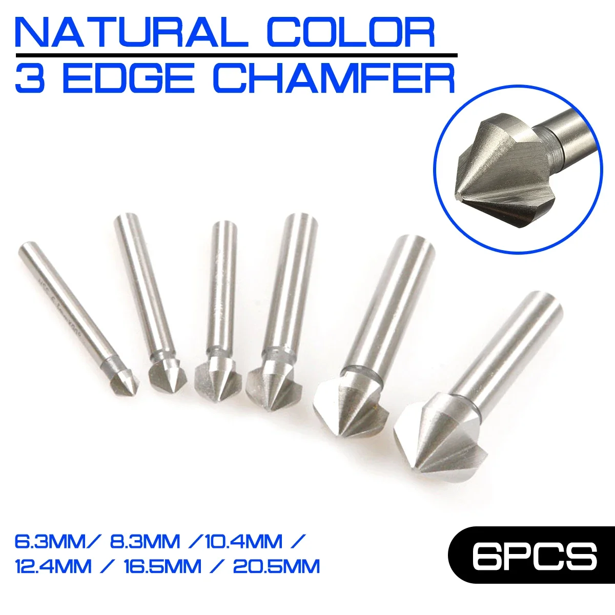 

6pcs Drill Bit Set 6.3-20.5MM Countersink 3 Flute 90 Degree Round shank HSS Chamfer Chamfering Cutter End Mill Tool