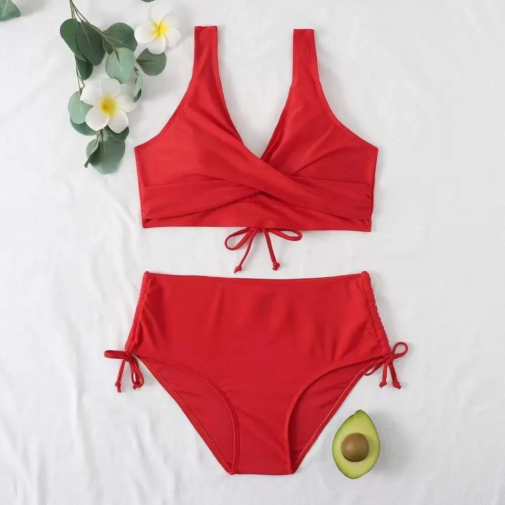 

2024 High Waist Bikini Set Women Sexy Swimsuit Two Pieces Push Up Brazilian Bikinis Lace Up Bathing Suit Vintage Beachwear XL