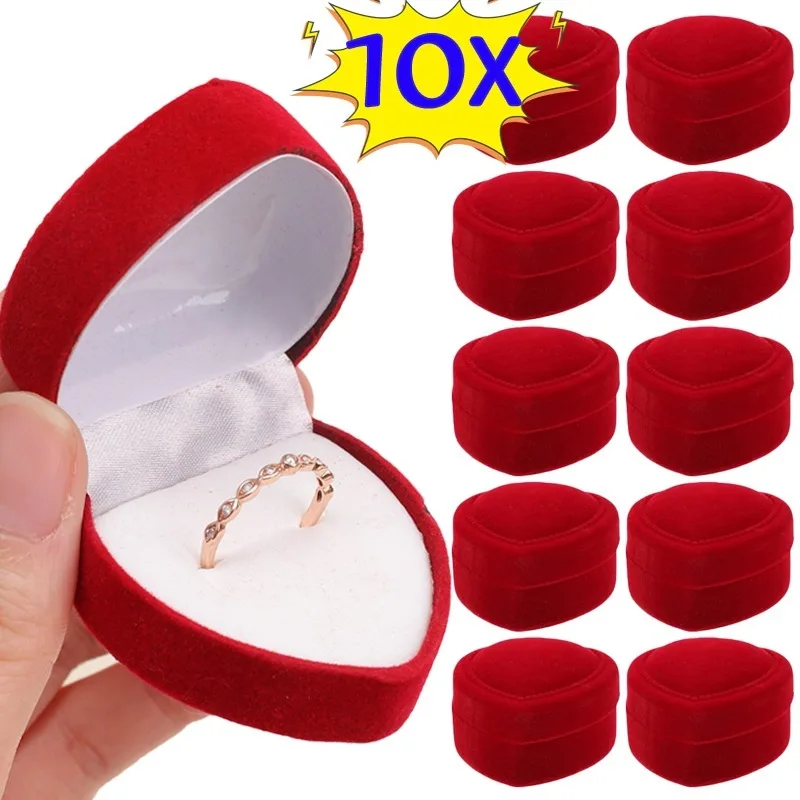 Red Heart Shape Wedding Ring Box Fashion Romantic Jewelry Boxes Earrings Rings Display Cases Holder Valentine's Day Gift Box european style metal rose jewelry box vintage heart shaped necklace bracelet ring organizer storage valentine gift box