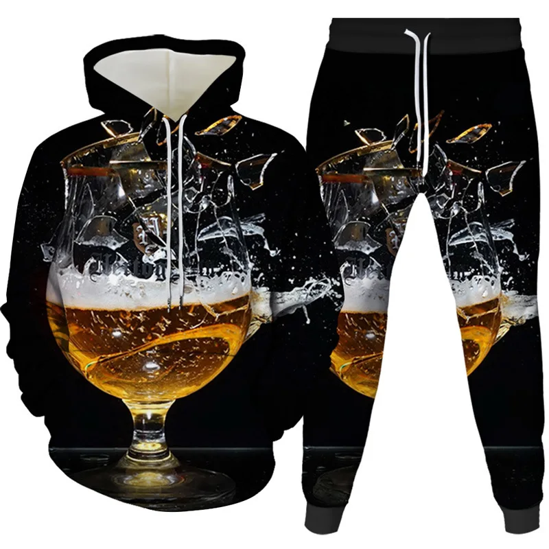 Men's Hip Hop 3D Print Hoodie Pant Sets Streetwear Sweatshirts
