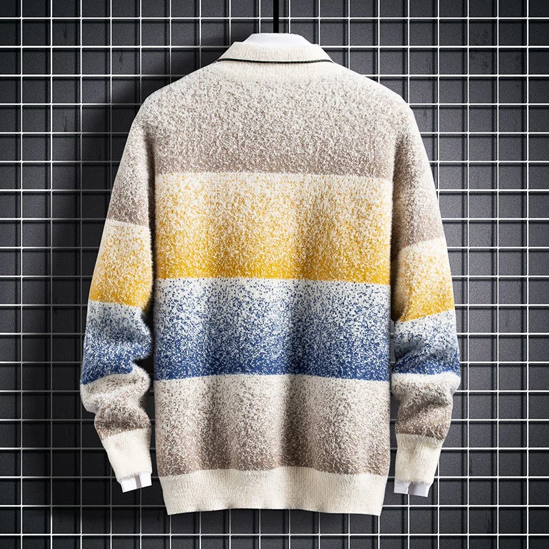 

Fashion Quality Cashmere New Sweater Men pullover Winter Striped Top Male Jumpers Half Turtleneck Thick Warm Mens Sweaters Tops