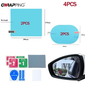 4PCS Pellicola antipioggia per auto 2 Specchietto retrovisore automatico 2 Finestre laterali Pellicola antipioggia Adesivi per auto antiappannamento impermeabili per accessori auto