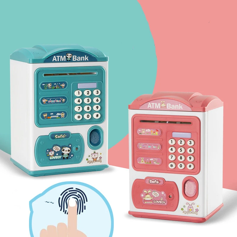 Intelligence Cash Box Piggy Bank Money Fingerprint ATM Machine For Children Digital Coins Cash Saving Safe Deposit Toy Kids Gift 2