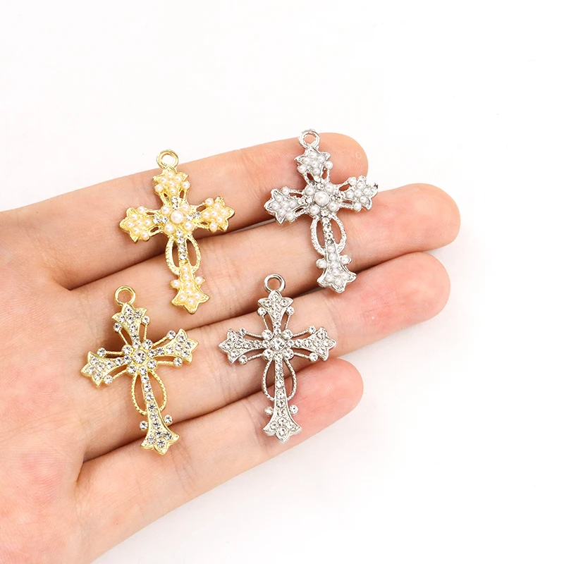 10pcs Mixed Religious Cross Crystals Charms Pearls Rhinestones Gothic Crucifix Pendants Handmade DIY Jewllery Accessories Crafts