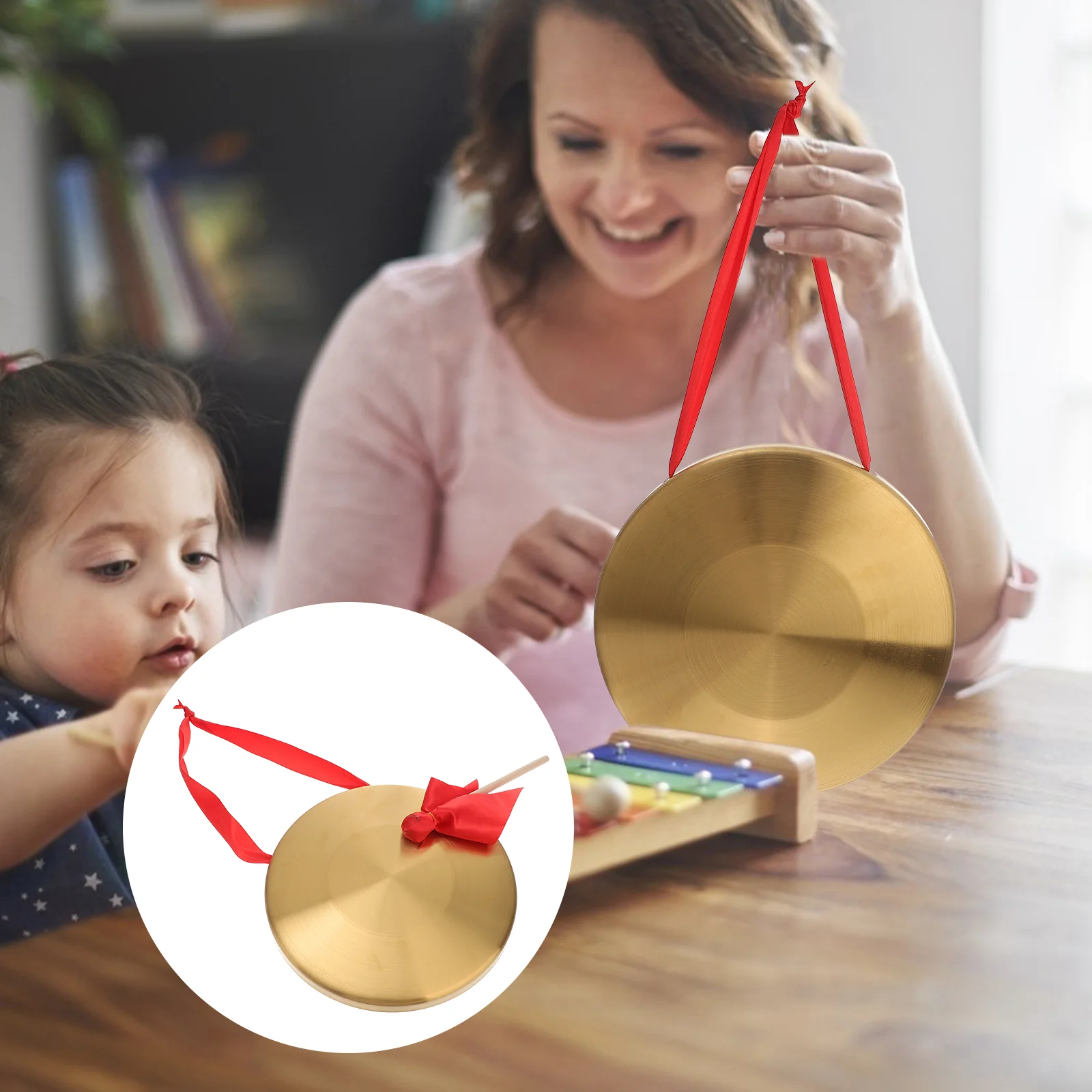 Chinese Gong Instrument 1 Set Practical Hand Gong Cymbal Chinese Gong Company Opening Golden