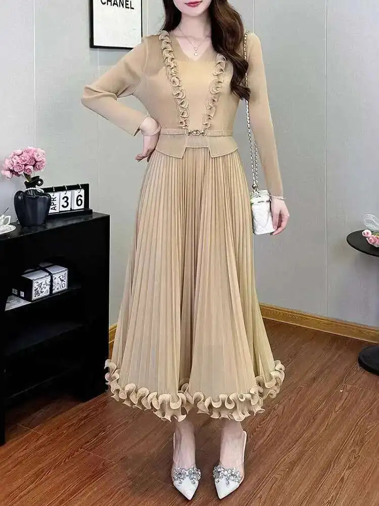 فستان LANMREM بتصميم حافة الأذن الخشبية مطوي للنسا...