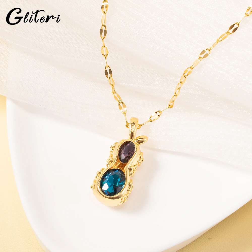 

GEITERI Gold Color Peanut Pendant Necklaces For Women Girls Stainless Steel Chain Crystal Choker Clavicular Chain Jewelry Bijoux