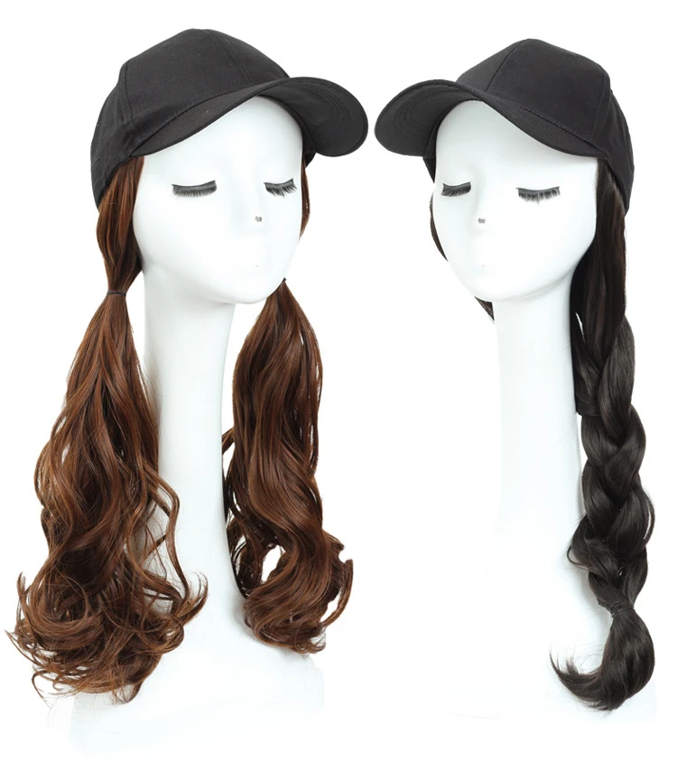 1Pcs Long Straight Hat Wig Natural Brown Wigs Connect Synthetic Synthetic Baseball Cap Hair Wig Hat Wig Adjustable for Women 6