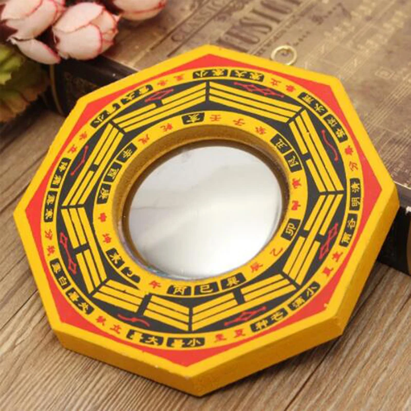 Retro Feng Shui Dent Convex Bagua Pakua Chinese Wooden Mirror For Good Luck And Blessing Home Wall Decorative