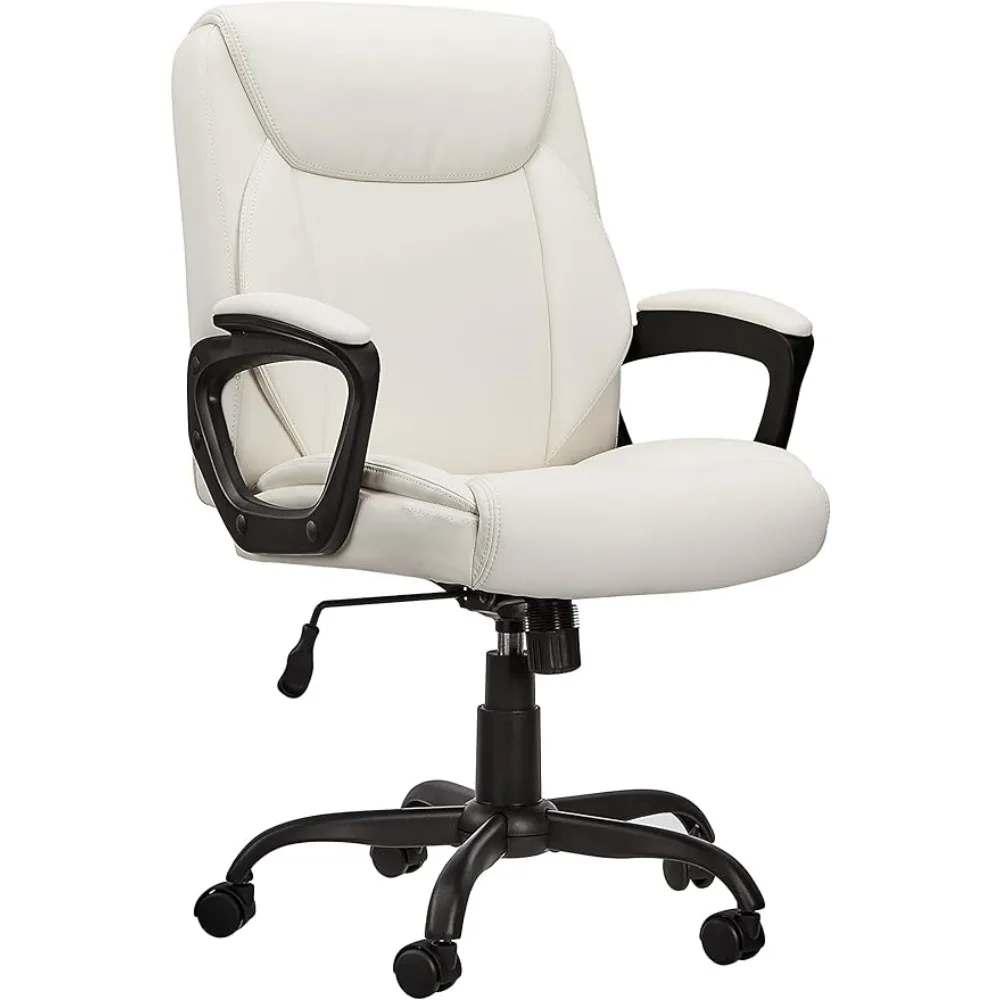 Classic PU Padded Mid-Back Office Chair Computer Desk Chairs with Armrest - Cream, 26