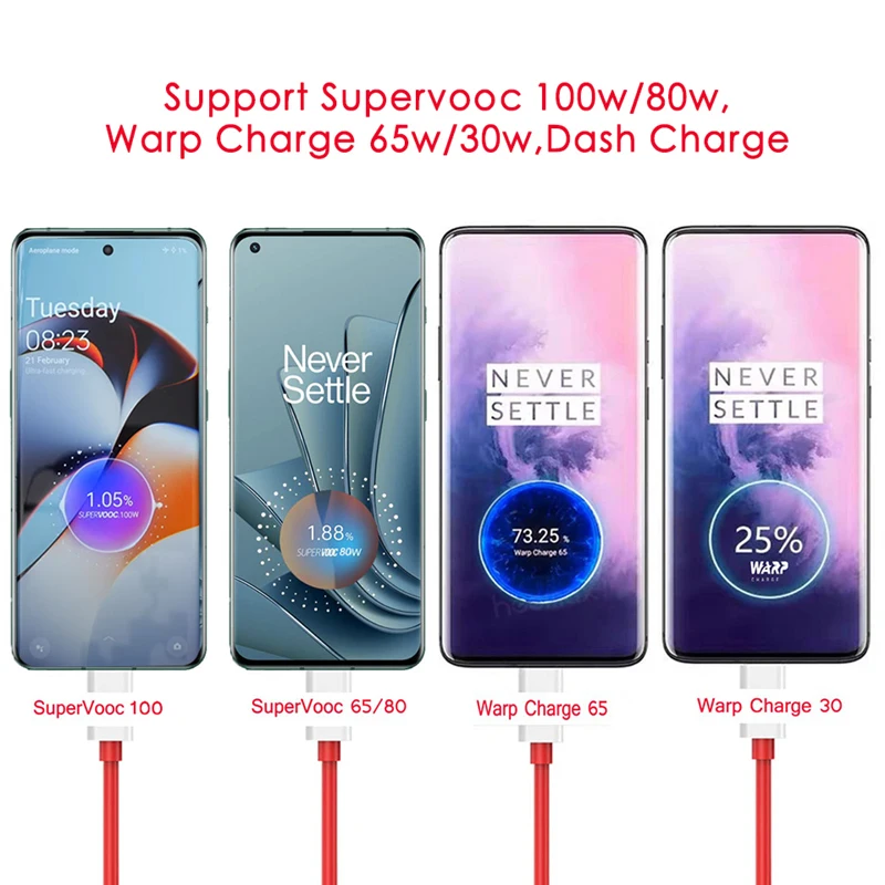 100W SuperVOOC Fast Charging Phone Adapter with USB to Type C Cable