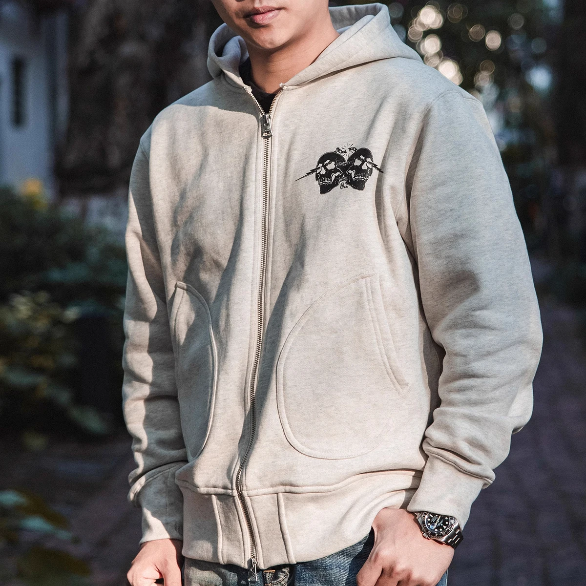 Red Tornado 650g Heavyweight Zip Up Hoodie Relaxed Fit Men's