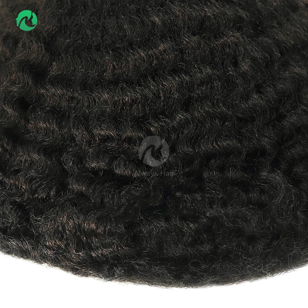 Afro Toupee Curl 4mm 6mm 8mm 12mm 0.12-0.14mm Skin Afro Wig for Black Men Real Indian Human Hair