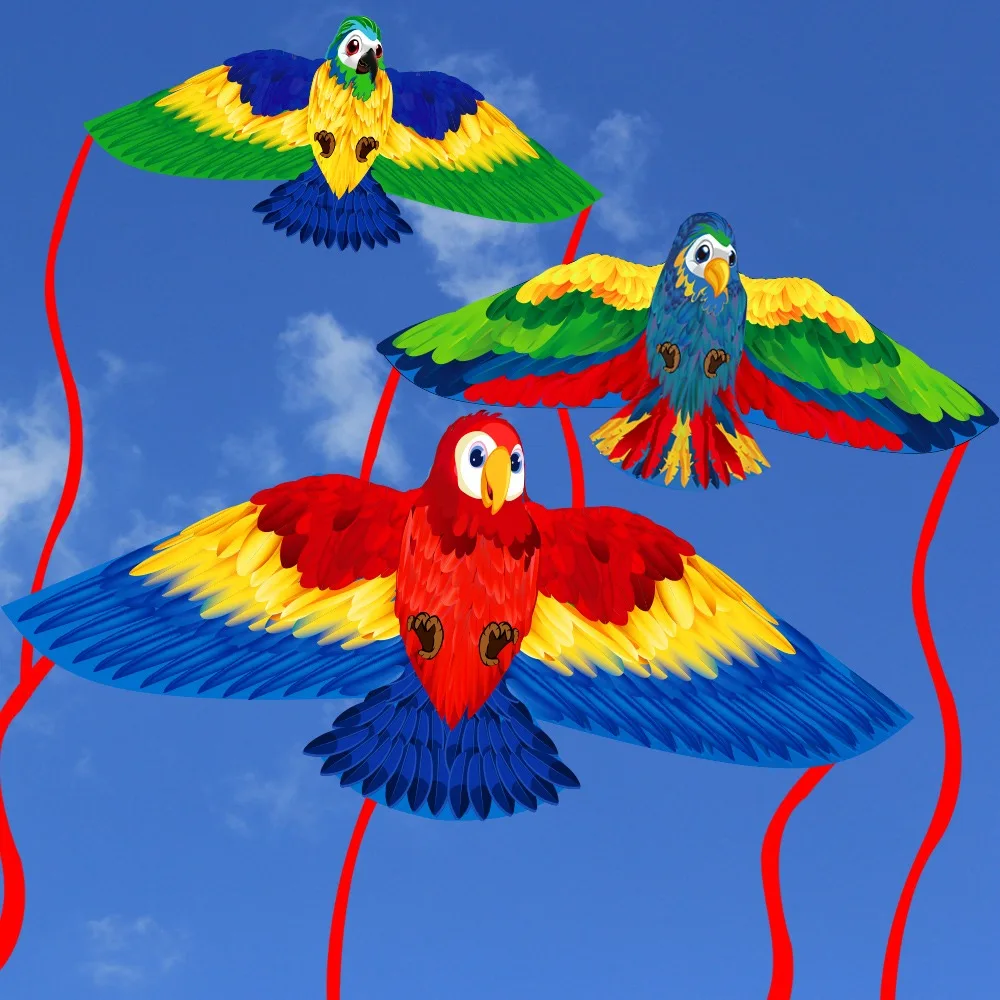 Flying Bird Parrot Kite 50 Meter Kite Line Long Tail Children's Plastic Flying Toy Family Trips Kids Gift