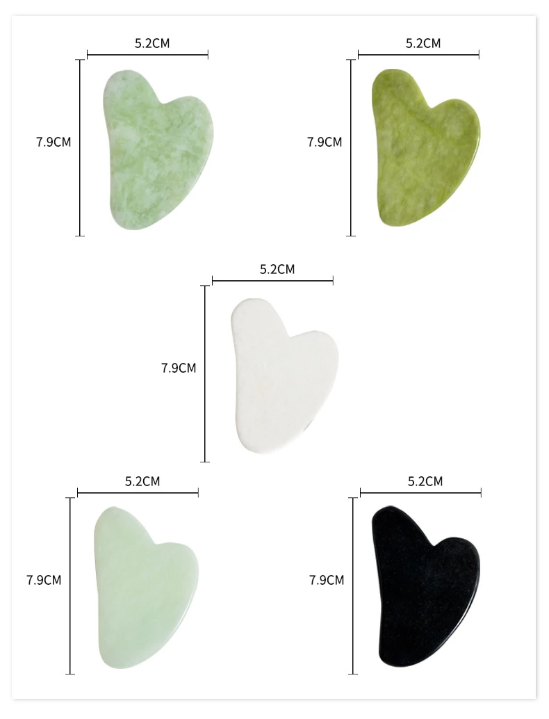 Heart-shaped Jade Gua Sha Scraping Board 5 Colors Option Black White Green Blue Gua Sha Tool Facial Massage Scraping Massager 6
