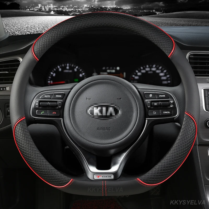 Car Steering Wheel Cover Pu Leather 38cm For Kia Rio 2 3 4 X Line Kombi Sedan K2 K3 K4 K5 KX1 KX3 KX5 Sportage Auto Accessories