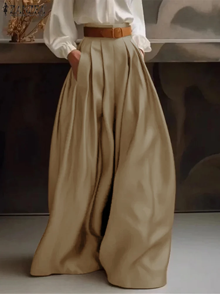 Women Elegant Wide Leg Satin Silk Formal Pants