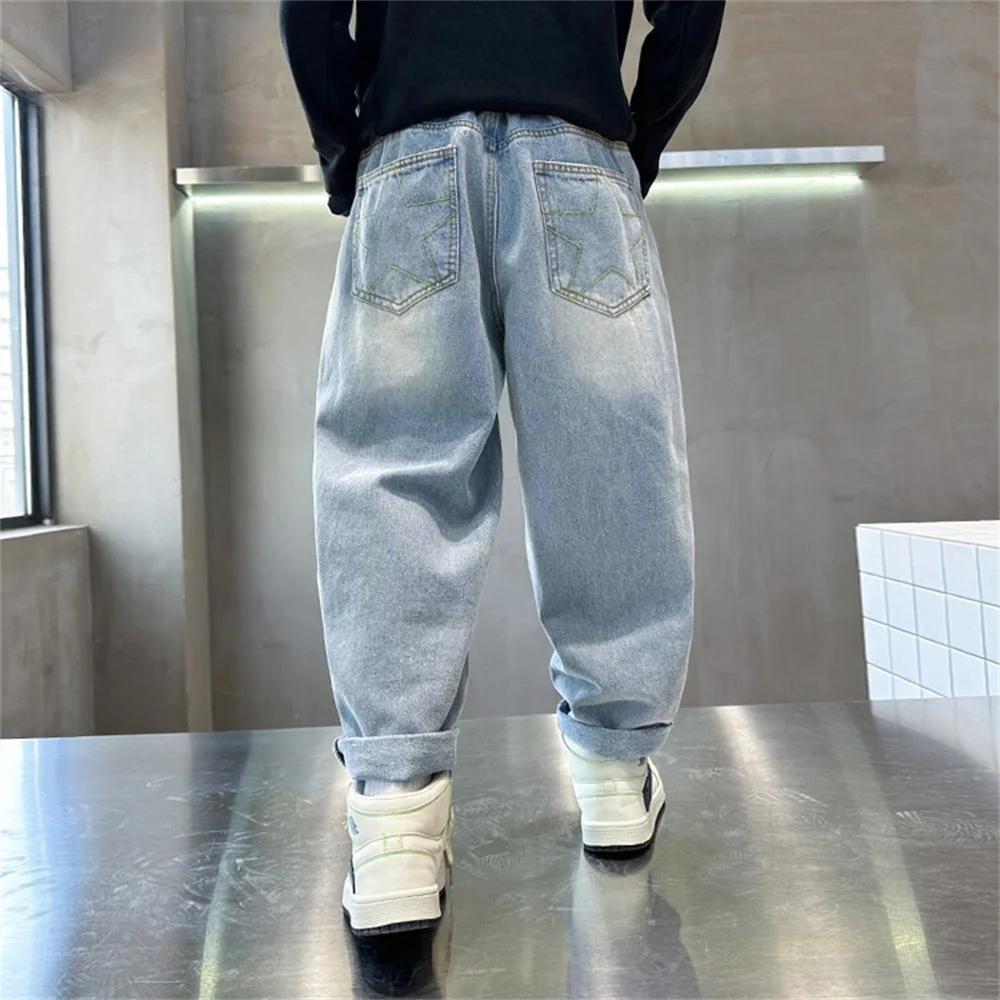 어린이 데님 디스트레스드 청바지, 남아용 청바지, 루즈 캐주얼 바지, 와이드 레그 팬츠, 8861