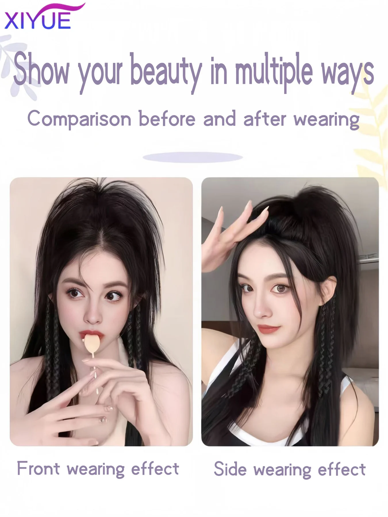 XIYUE Synthetic High Ponytail Boxer Braid Wig Long straight hair Dopamine Half-tied Braid Claw Clip Waterfall Ponytail