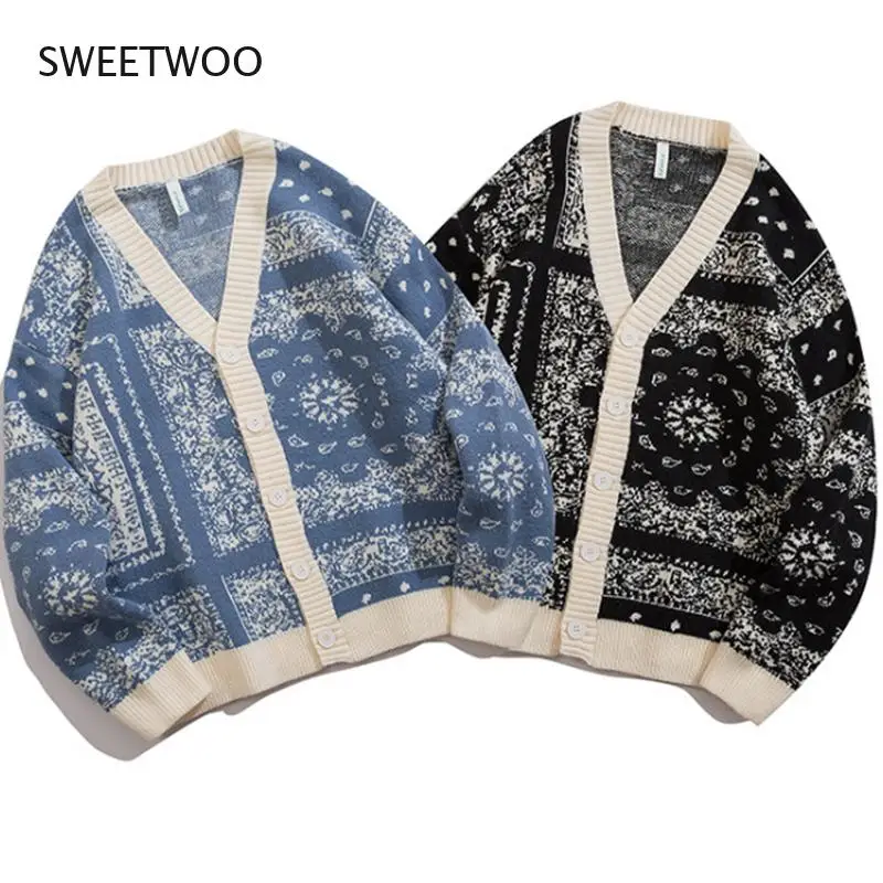 

Japanese Style Cardigan Men Sweater 2022 Winter Classic Cashew Flowers Sweaters Coat Fashion Loose Harajuku Knitted Outerwear