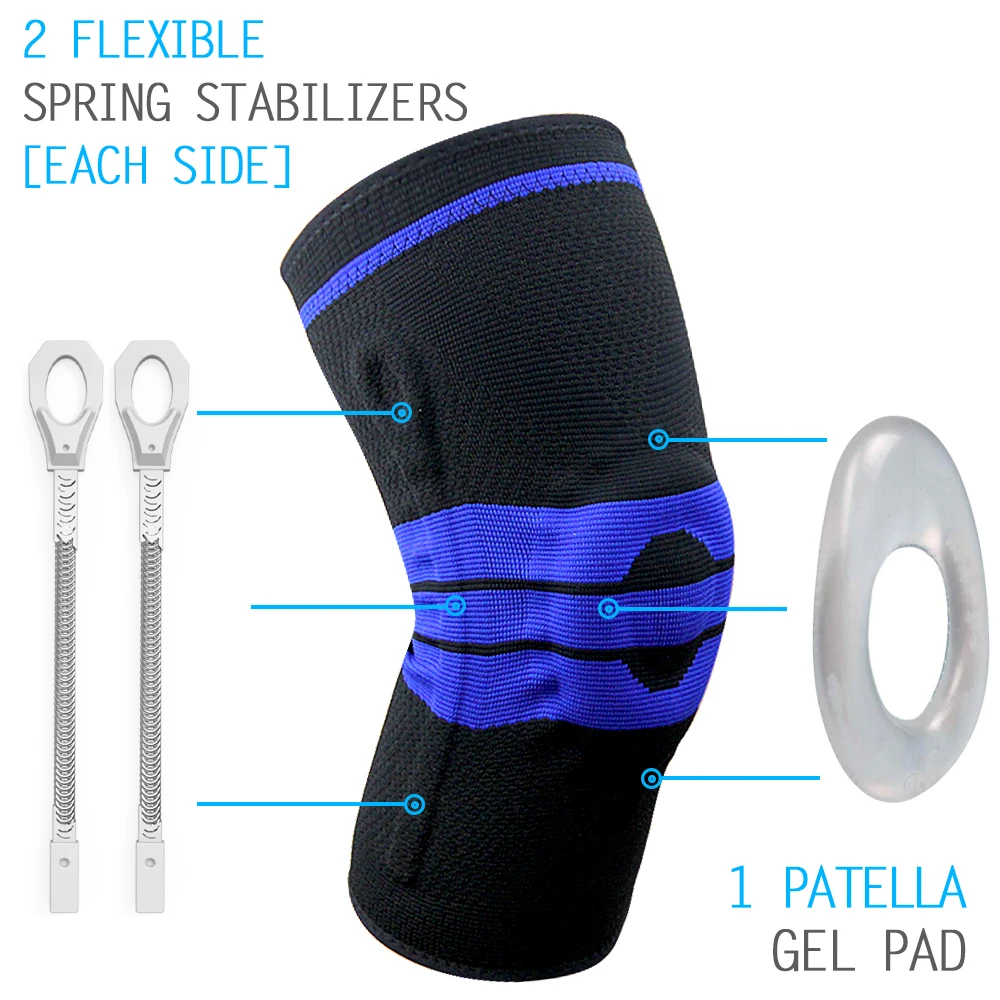 

Knee Brace High Elastic Compression Knee Support Sleeve with Side Stabilizers & Silicone Patella Gel Pads Sports Cycling
