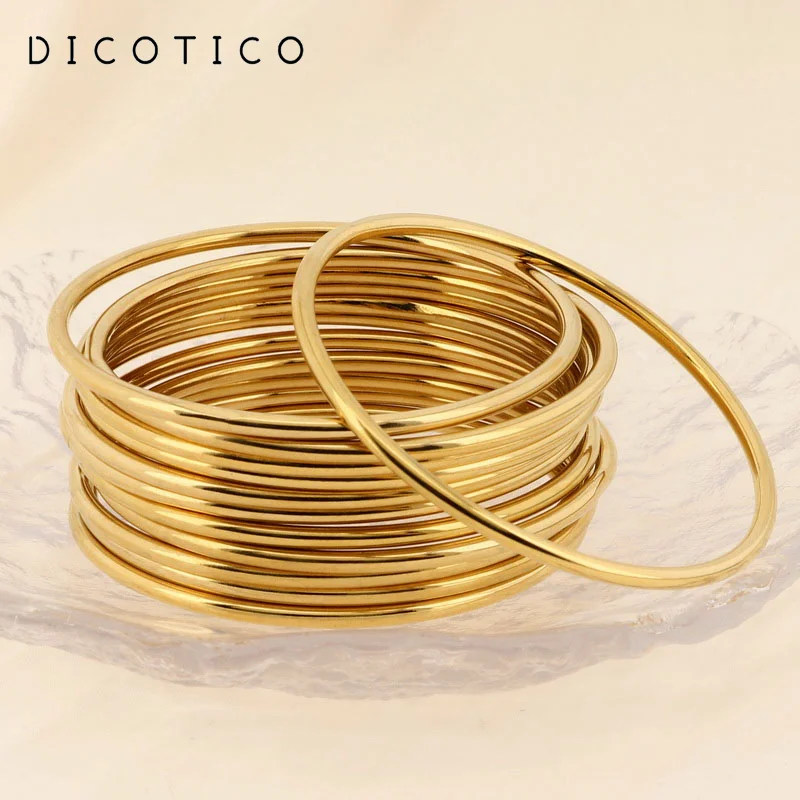 Bracelet Simple en acier inoxydable pour femmes et hommes, couleur or argent, fil géométrique rond, bijoux tendance, cadeaux 1