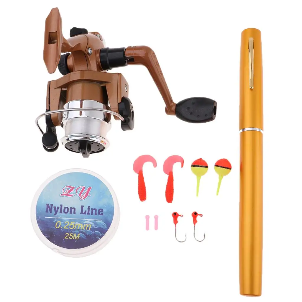 Pocket Fishing Pen Size Rod Reel Line Hook Combos Travel Portable Kits -  AliExpress