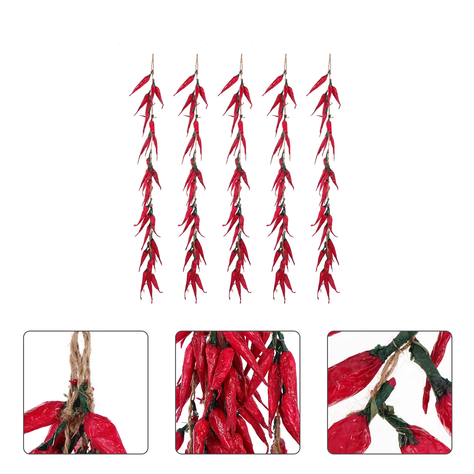 Chili Pepper Model Decoration Vegetable Fruit Garland Vine Toy Fake Hot Peppers Water Red Pendant Wreath 5 Pcs vegetable ornaments
