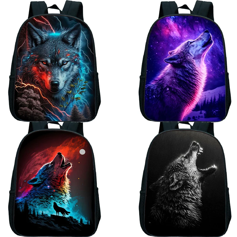 

Howling Wolf Backpack Kindergarten Bookbag Softback Backpacks for Kids Husky Tiger Animals Small School Bag Waterproof Rucksack