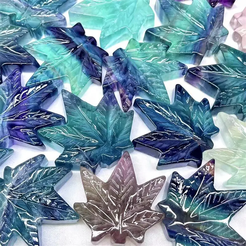 

4.5CM Natural Rainbow Fluorite Leaf Crystal Carving Crafts DIY Healing Home Decoration Healthy Children Toy Gift 1pcs