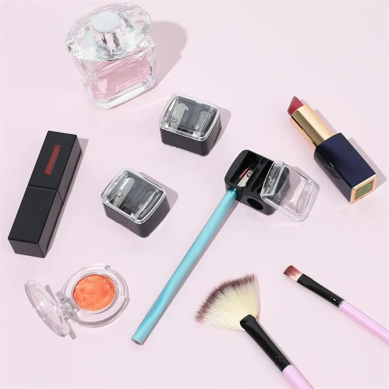 Temperino per matite da trucco 2 in 1 con design a doppio foro per il taglio e la tempera di matite per sopracciglia ed eyeliner, per forniture cosmetiche - immagine 6