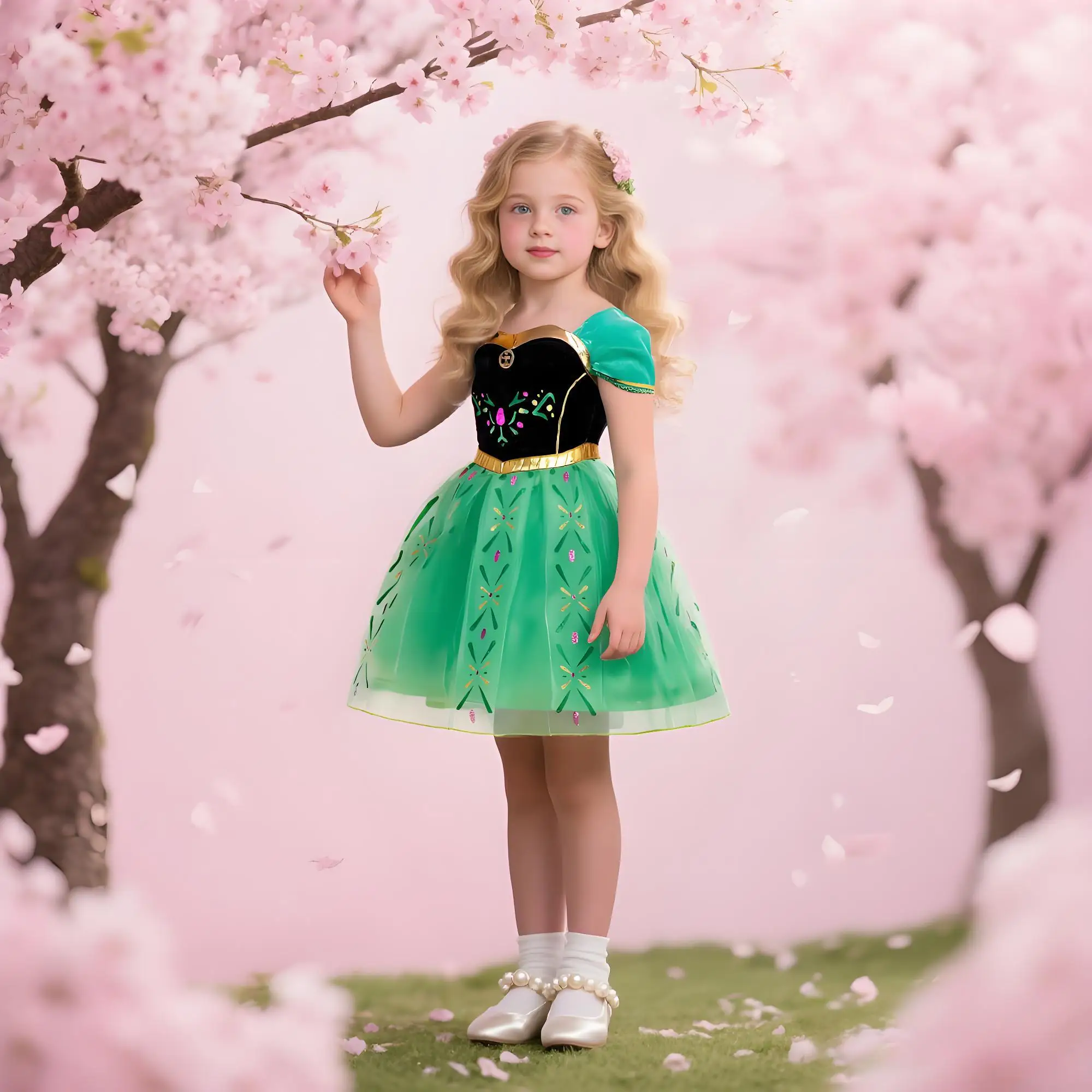thumbnail interactive-video image 1 of Aoiviss Princess Dress For Girls – Luxury Sequin Costume With Tiara, Gloves & Accessories For Party Dress-Up 1 of 13