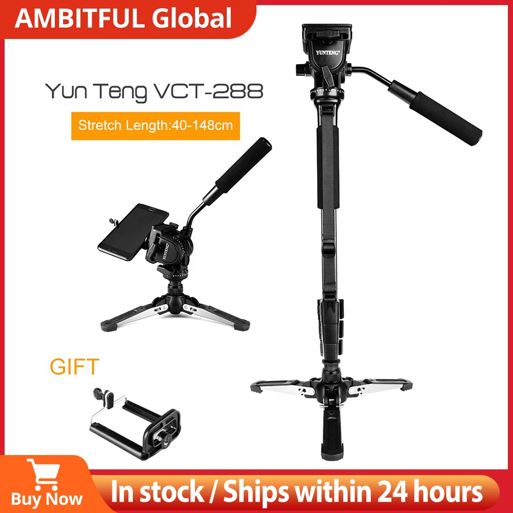 Yunteng VCT-288 Camera Monopod + Fluid Pan Head + Unipod Holder for Canon Nikon and all DSLR with 1/4" Mount