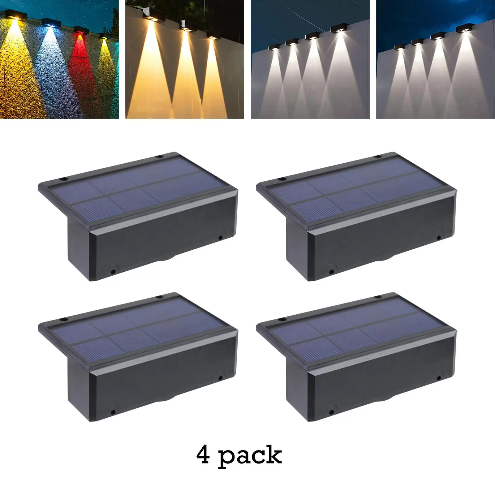 4Pcs LED Solar Fence Lights Outside Lights for Backyard Wall Lights Yard